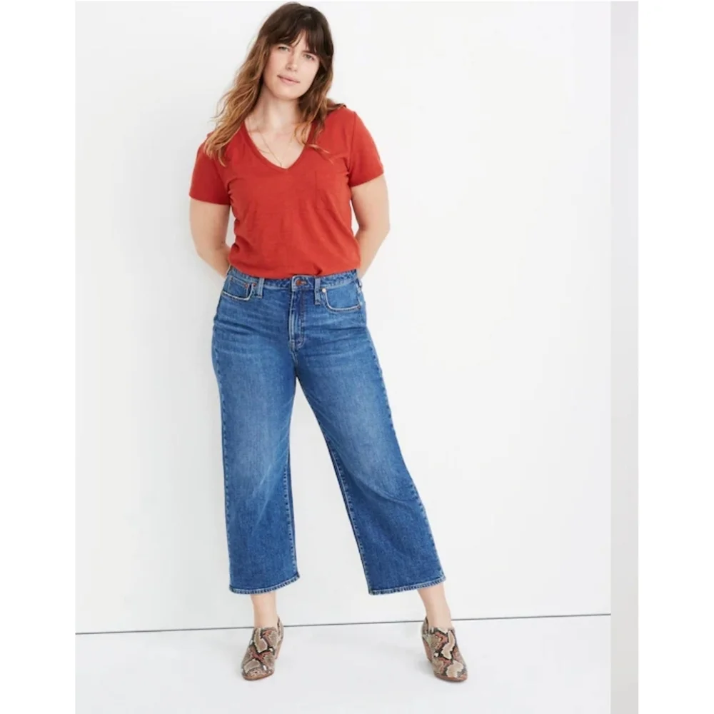 Madewell Curvy Slim Wide-Leg Cropped Blue Jeans 29 Tall - Picture 2 of 15